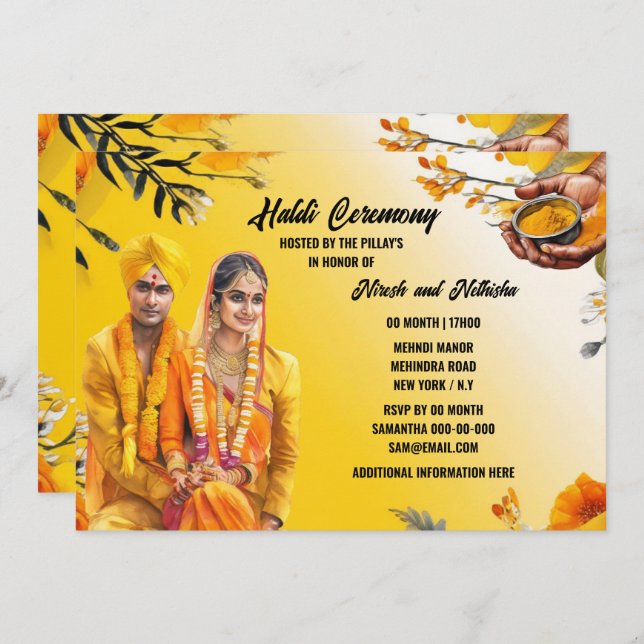 Haldi ceremony Indian turmeric bride groom elegant Invitation (Front/Back)