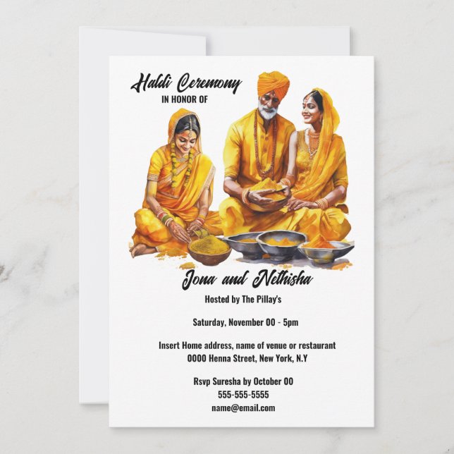 Haldi family ceremony bridal blessings turmeric  invitation (Front)