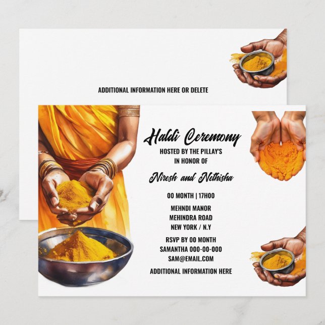Haldi hands turmeric Indian wedding ceremony chic Invitation (Front/Back)
