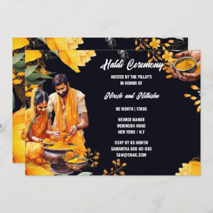 Haldi Indian purification ceremony turmeric floral Invitation