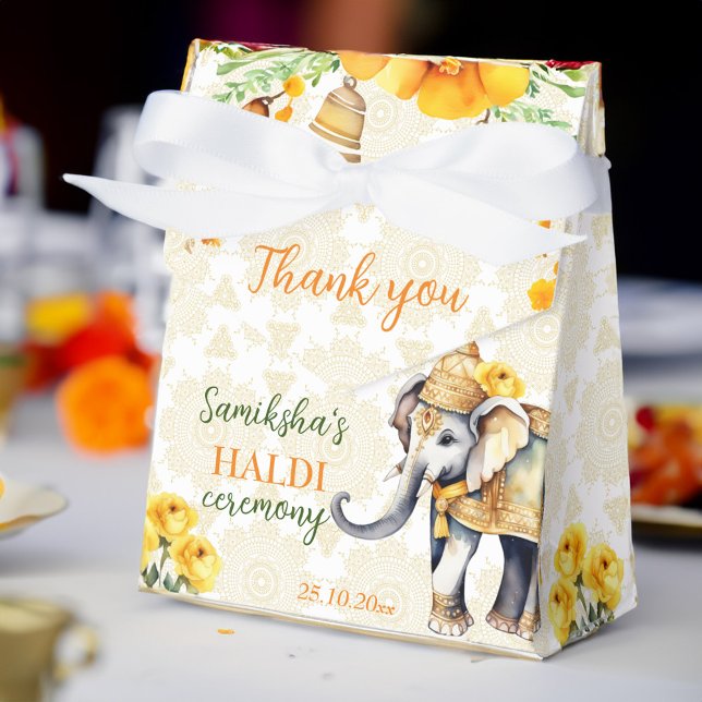 Haldi Indian wedding elephant yellow flowers favou Favour Box (Haldi Indian wedding cute decorated elephant yellow flowers favors personalized  Favor Box)
