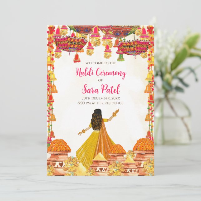 Haldi invitations & Haldi invites Hindu Wedding (Standing Front)