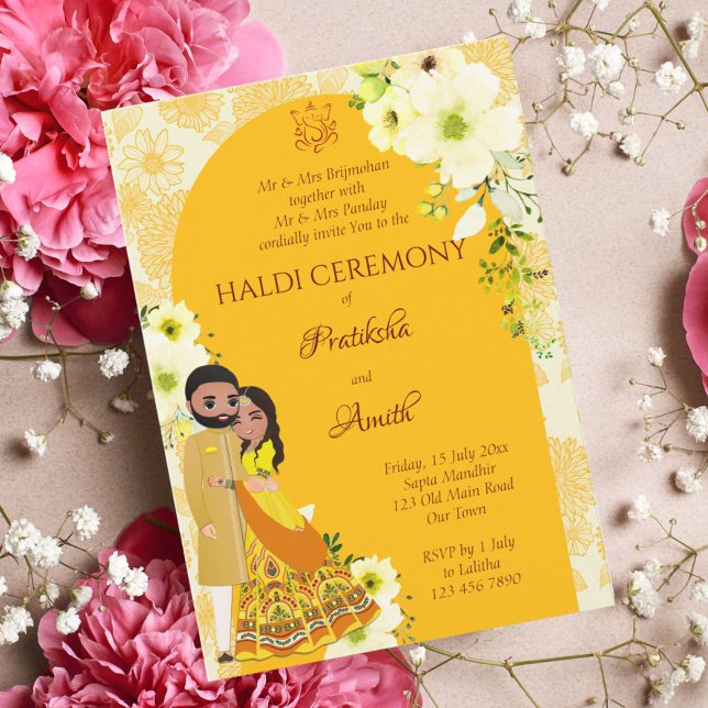 Haldi invite yellow flowers arch Indian bridal  (Creator Uploaded)