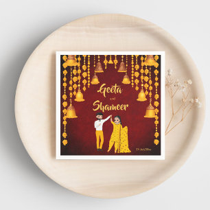 Haldi Mehndi Sangeet Indian wedding maroon yellow Napkin