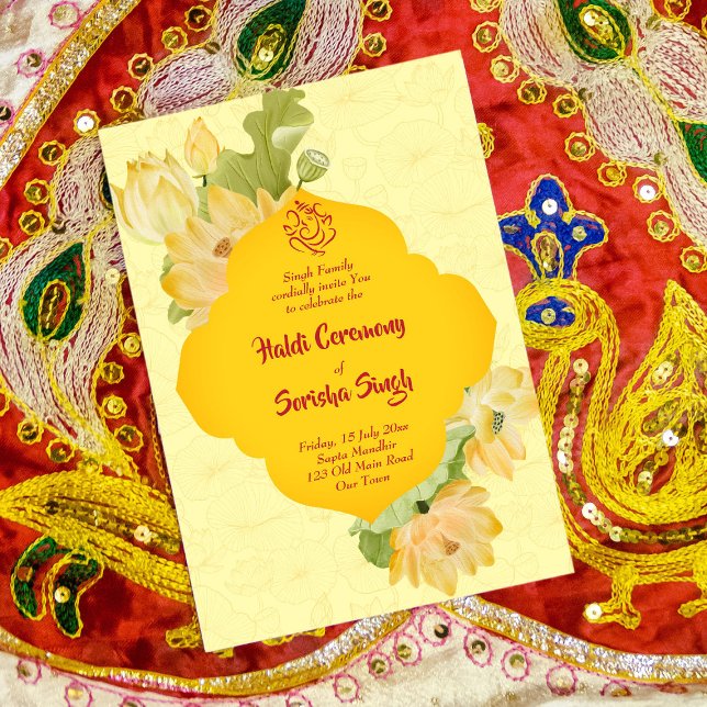 Haldi pithi yellow lotus flowers invite template (Creator Uploaded)