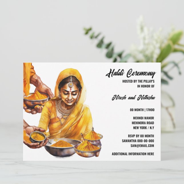 Haldi turmeric Indian pre wedding ceremony elegant Invitation (Standing Front)