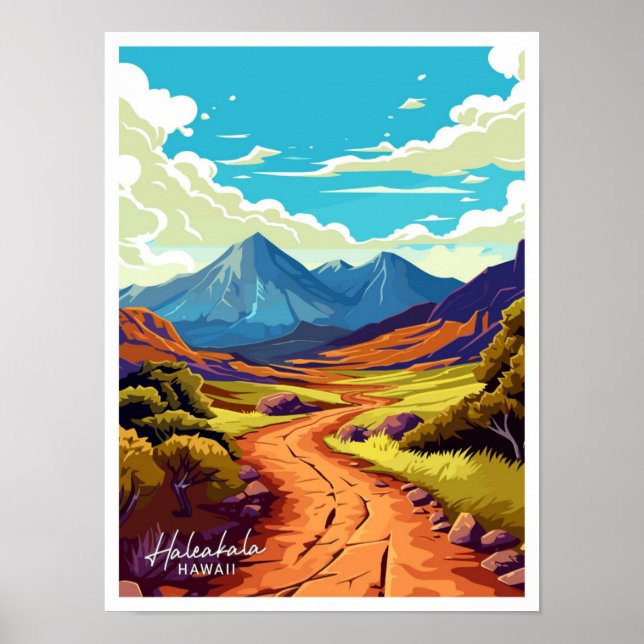 Haleakala Hawaii travel Vintage illustration Poster (Front)
