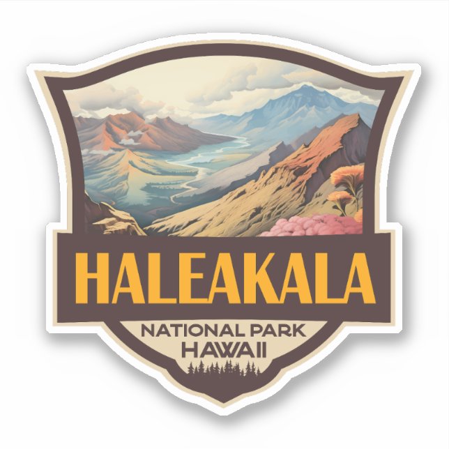 Haleakala National Park Illustration Retro Badge (Front)