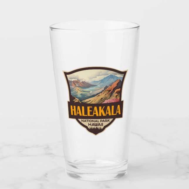 Haleakala National Park Illustration Retro Badge Glass (Front)
