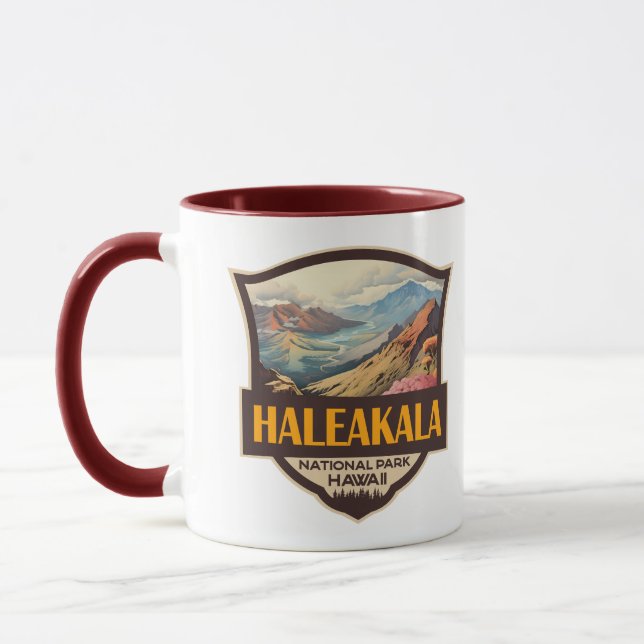 Haleakala National Park Illustration Retro Badge Mug (Left)