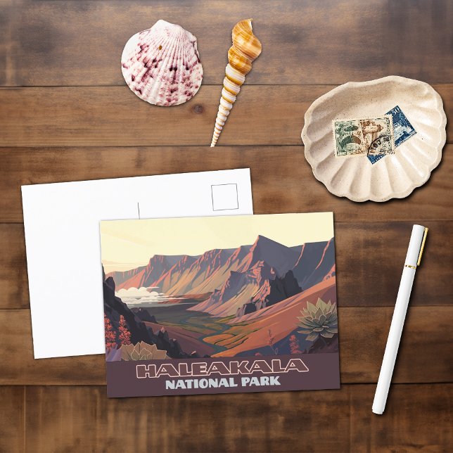 Haleakala National Park Maui Volcano Crater Postcard (A Haleakala National Park postcard showing the volcanic crater on Maui in Hawaii.)