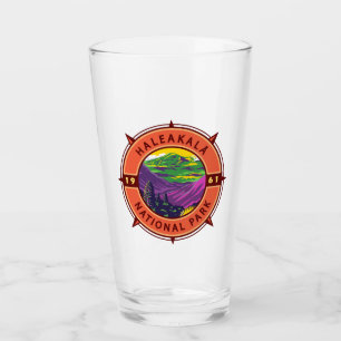 Haleakala National Park Retro Compass Emblem Glass