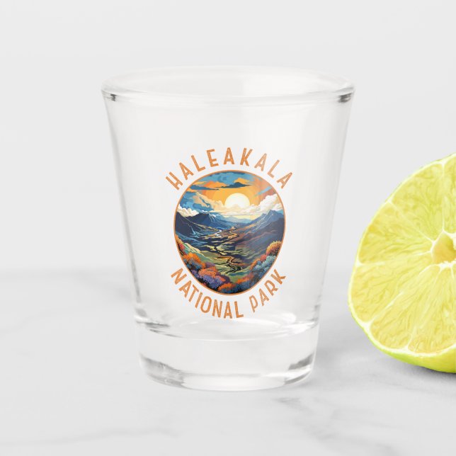 Haleakala National Park Sunset Retro Distressed Shot Glass (Front)