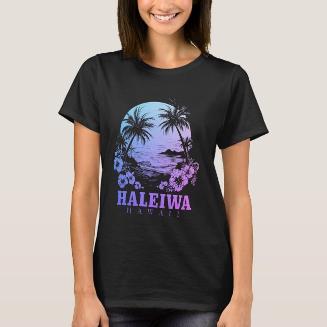 Haleiwa Hawaii Hawaiian Hibiscus Flowers Surfer So T-Shirt (Front)