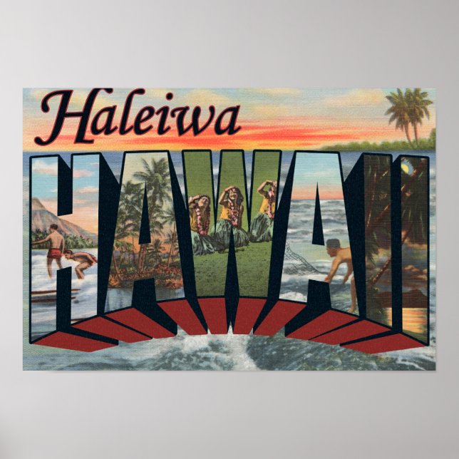 Haleiwa, Hawaii - Large Letter Scenes Poster (Front)