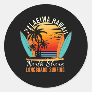 Haleiwa Hawaii North Shore Longboard Surfing Classic Round Sticker