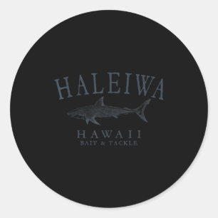 Haleiwa hawaii shark retro slate art fishing  classic round sticker