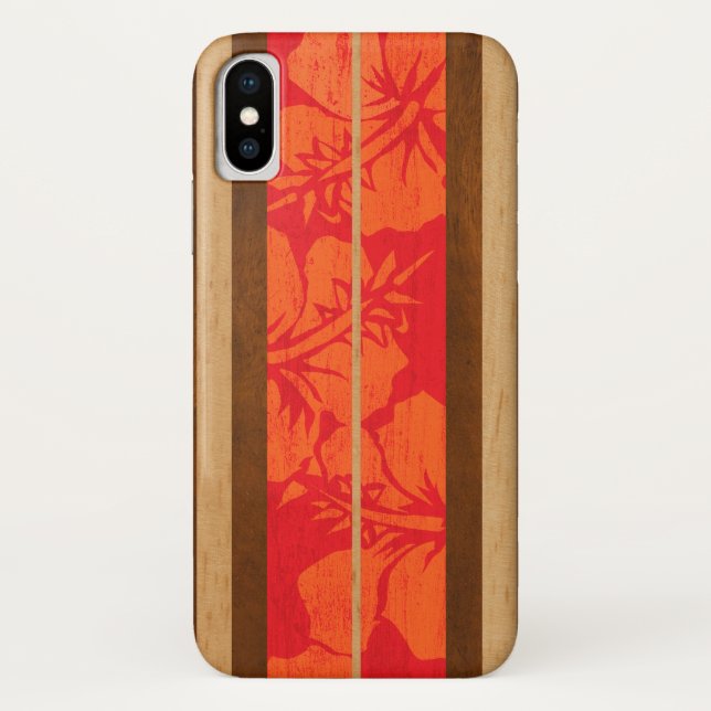 Haleiwa Surfboard Faux Wood Hibiscus in Red Case-Mate iPhone Case (Back)