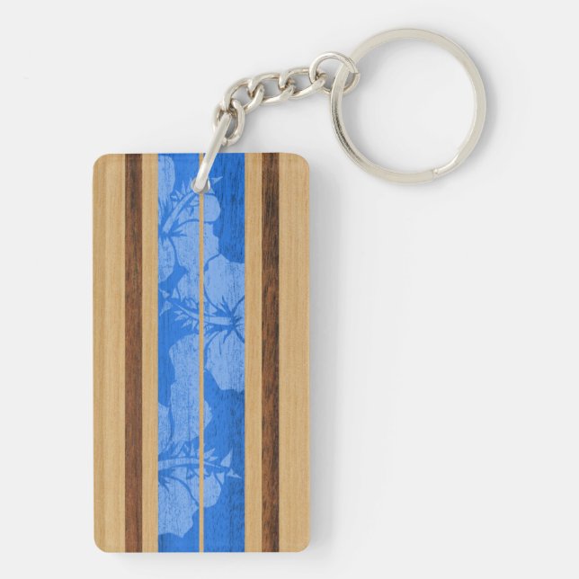 Haleiwa Surfboard Hawaiian Faux Wood Keychains (Back)