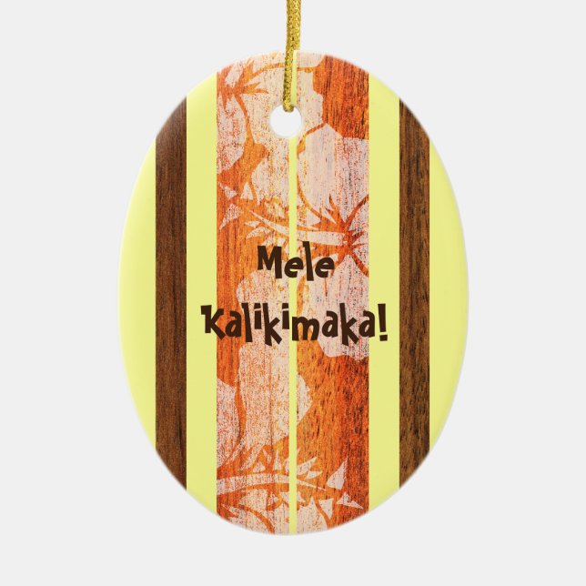 Haleiwa Vintage Faux Wood Surfboard Ornament (Front)