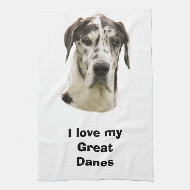 Halequin Great Dane pet photo Tea Towel (Vertical)