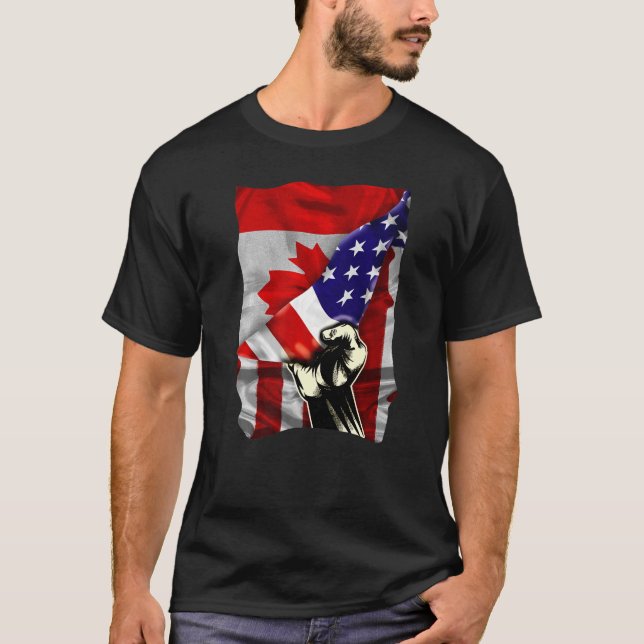 Half American Flag Canadian ROOTS USA Flag Canada  T-Shirt (Front)