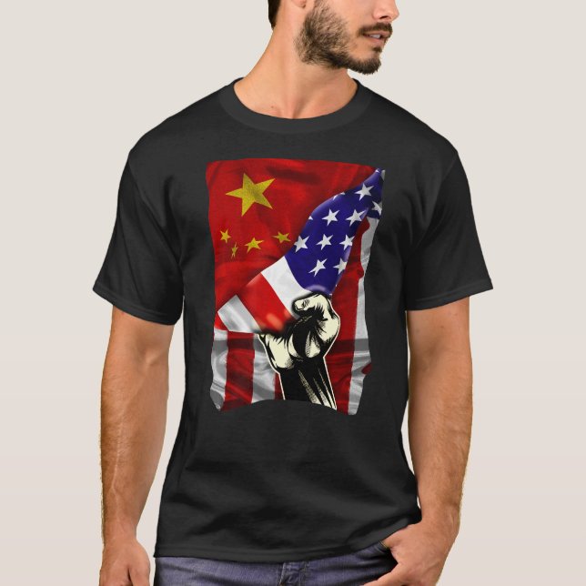 Half American Flag Chinese ROOTS USA Flag China DN T-Shirt (Front)