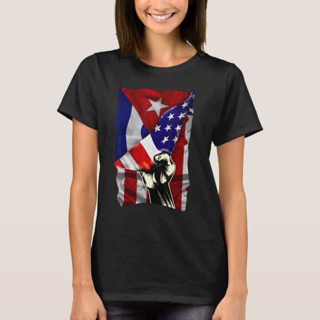 Half American Flag Cuban ROOTS USA Flag Cuba DNA T-Shirt (Front)