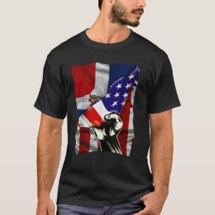 Half American Flag Dominican ROOTS USA Flag Dom Re T-Shirt