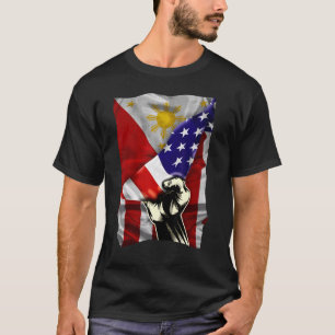 Half American Flag Filipino ROOTS USA Flag Philipp T-Shirt