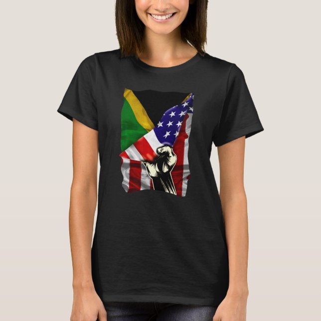 Half American Flag Jamaican ROOTS USA Flag Jamaica T-Shirt (Front)