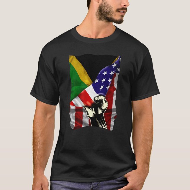 Half American Flag Jamaican ROOTS USA Flag Jamaica T-Shirt (Front)