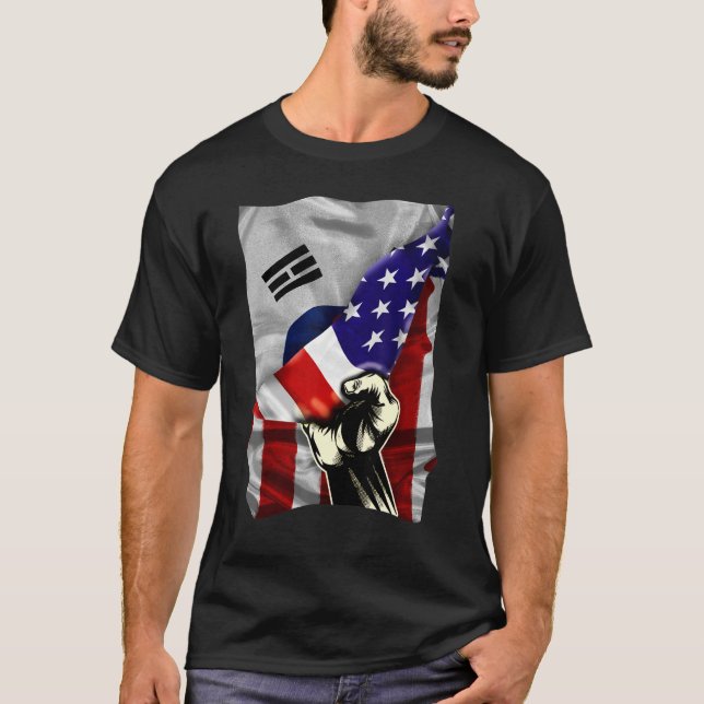 Half American Flag Korean ROOTS USA Flag South Kor T-Shirt (Front)