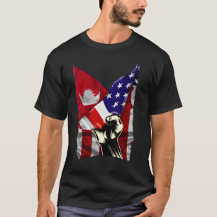 Half American Flag Nepalese ROOTS USA Flag Nepal D T-Shirt