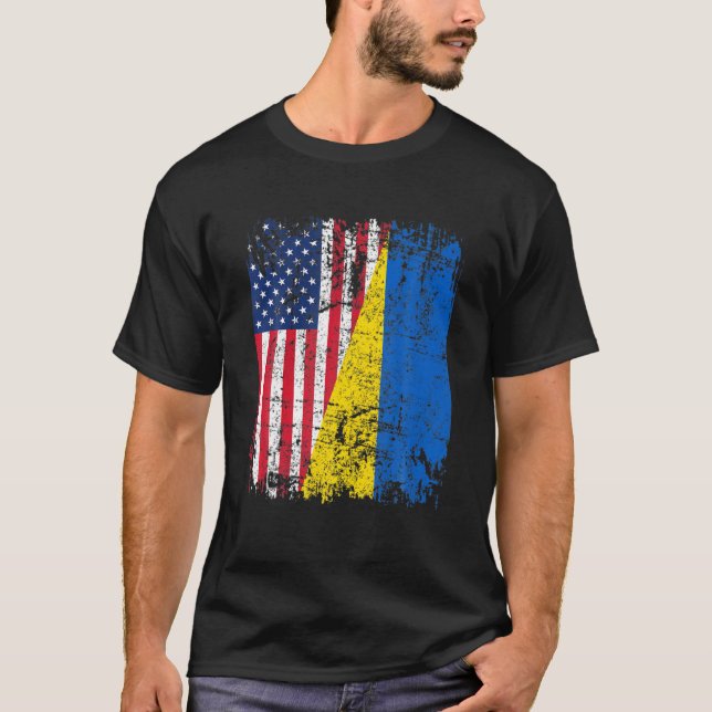 Half American Flag Ukraine Ukrainian Lover Retro V T-Shirt (Front)
