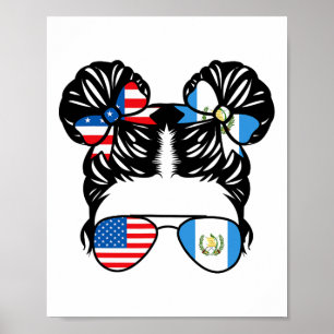Half American Guatemalan Girl Usa Guatemala Flag P Poster
