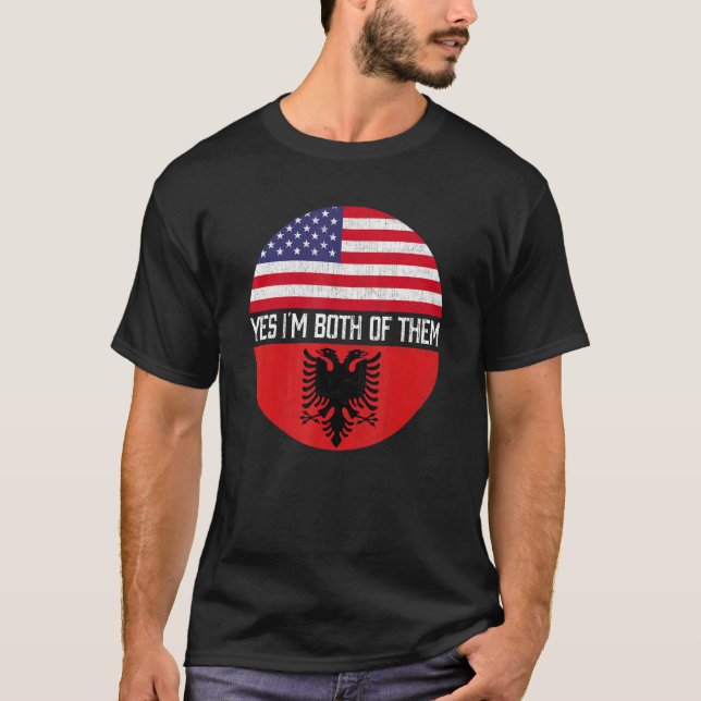 Half American Half Albanian Usa Flag Family Herita T-Shirt (Front)