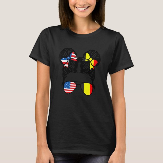 Half American Half Belgian Girl USA Belgium Flag P T-Shirt (Front)