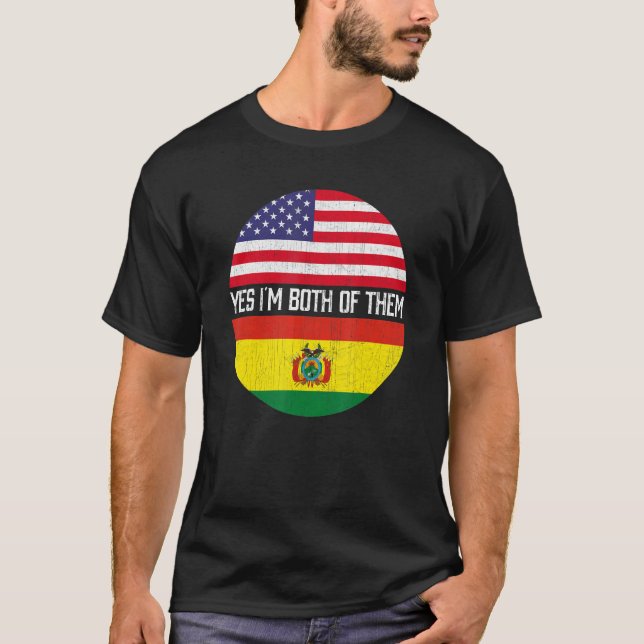 Half American Half Bolivian Usa Flag Family Herita T-Shirt (Front)