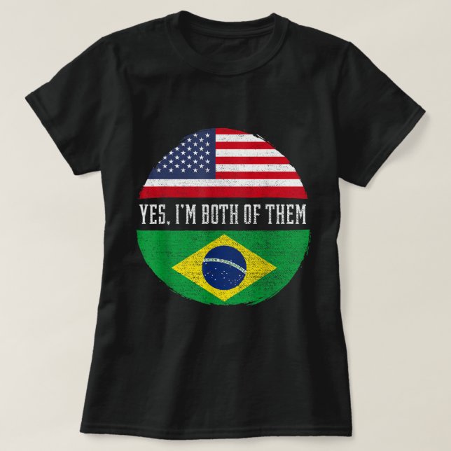 Half American Half Brazilian USA Flag Brazil Herit T-Shirt (Design Front)