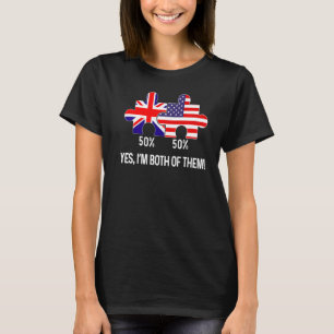 Half American Half British Flag Map Combined USA U T-Shirt