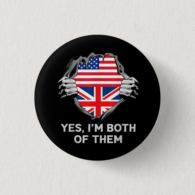 Half American Half British USA England Flag Mens W 3 Cm Round Badge (Front)