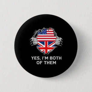 Half American Half British Usa England Flag Mens W 6 Cm Round Badge