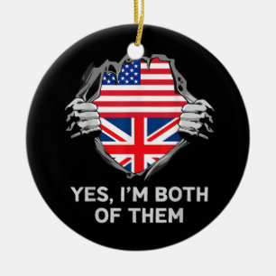 Half American Half British USA England Flag Mens W Ceramic Tree Decoration