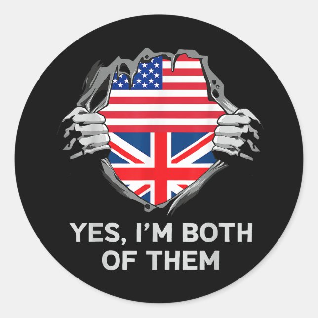 Half American Half British USA England Flag Mens W Classic Round Sticker (Front)