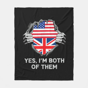 Half American Half British USA England Flag Mens W Fleece Blanket