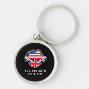 Half American Half British USA England Flag Mens W Key Ring