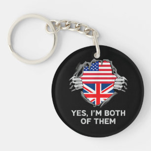 Half American Half British USA England Flag Mens W Key Ring