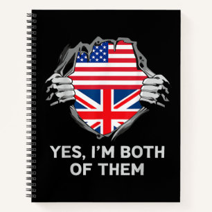 Half American Half British USA England Flag Mens W Notebook