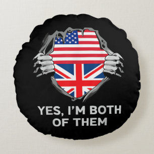 Half American Half British USA England Flag Mens W Round Cushion
